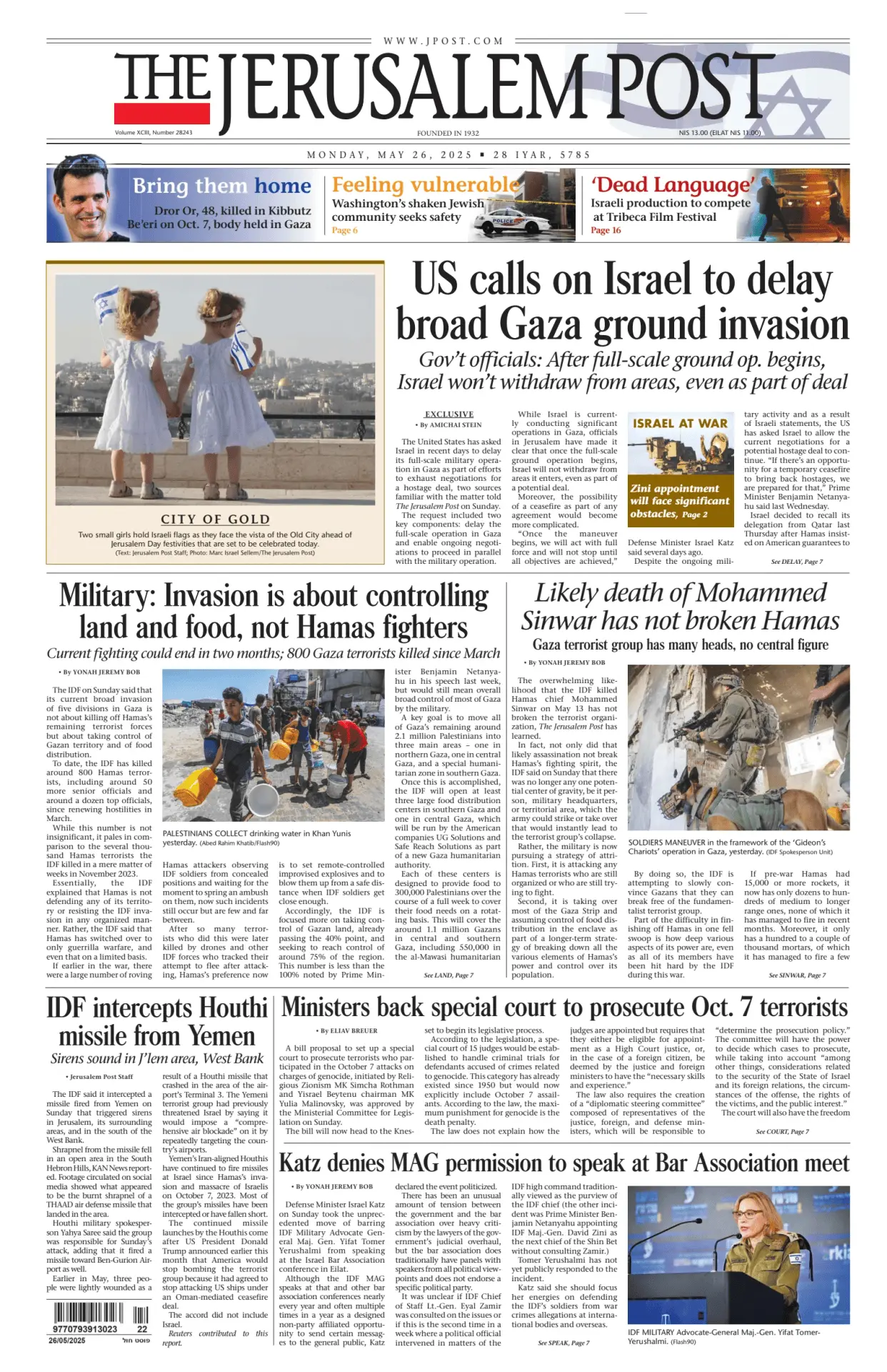 Prima-pagina-the jerusalem post-edizione-di-oggi-26-05-2025